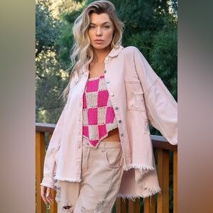 POL Jacket Pink Blush Denim - Long sleeved distressed